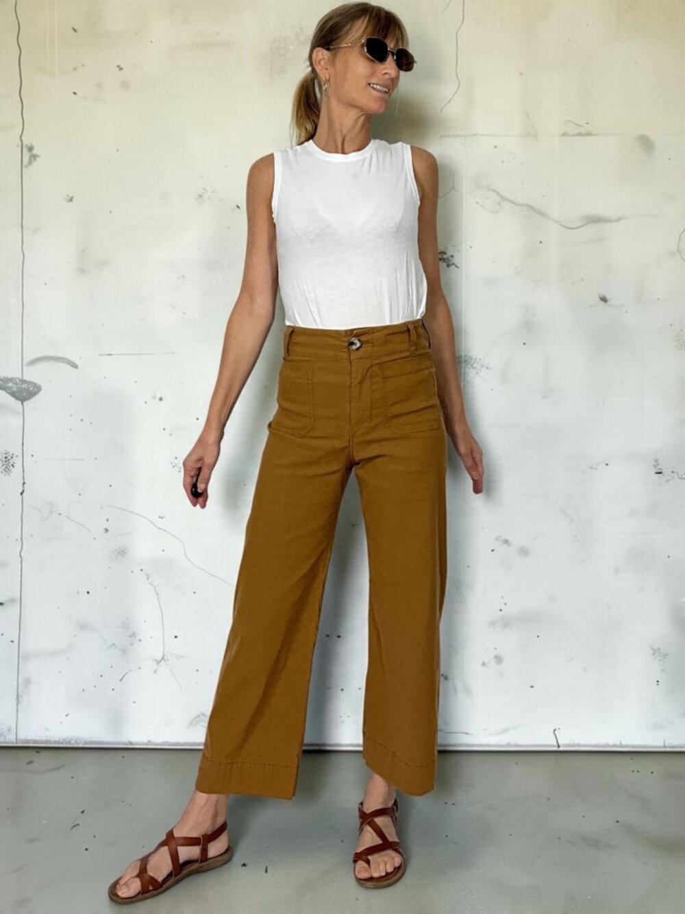 Anthropologie Wide Leg Trouser Pant 25 Tan High Rise Linen Blend